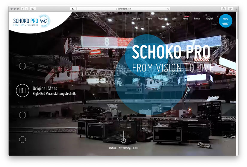 Corporate Webseite für den Event- und Digitaltechnik Anbieter SchokoPro