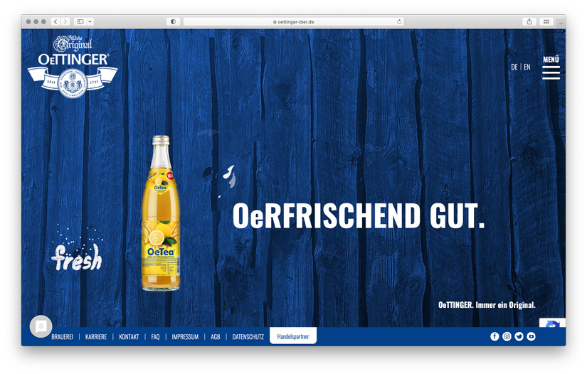 Website mit Kundenbereich und Shopify-Shop und  für Oettinger Brauerei